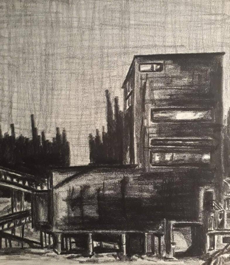 „Frontierland“, Ölkohle auf Papier, 25cm × 25cm